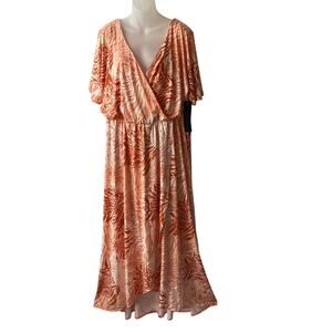 Rachel Roy Crossover Flutter Sleeve Maxi Dress Women 1X Abstract Print Guava NWT